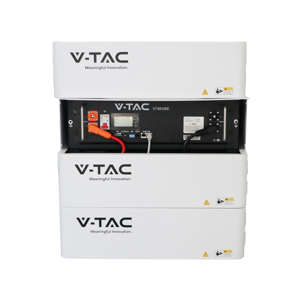 V-TAC Italia Kit Batteria di Accumulo 5.12kWh LiFePO4 BMS Integrato per Inverter Fotovoltaici CEI 0-21 51.2V 100Ah con Modulo Armadio Rack e Copertura V-TAC Italia Kit Batteria di Accumulo 5.12kWh LiFePO4 BMS Integrato per Inverter Fotovoltaici CEI 0-21 51.2V 100Ah con Modulo Armadio Rack e Copertura